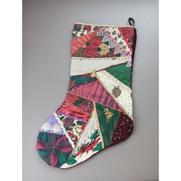 Handmade Other - Red Velvet Christmas Stocking Handmade Sequins Charms Vintage Cottagecore‎